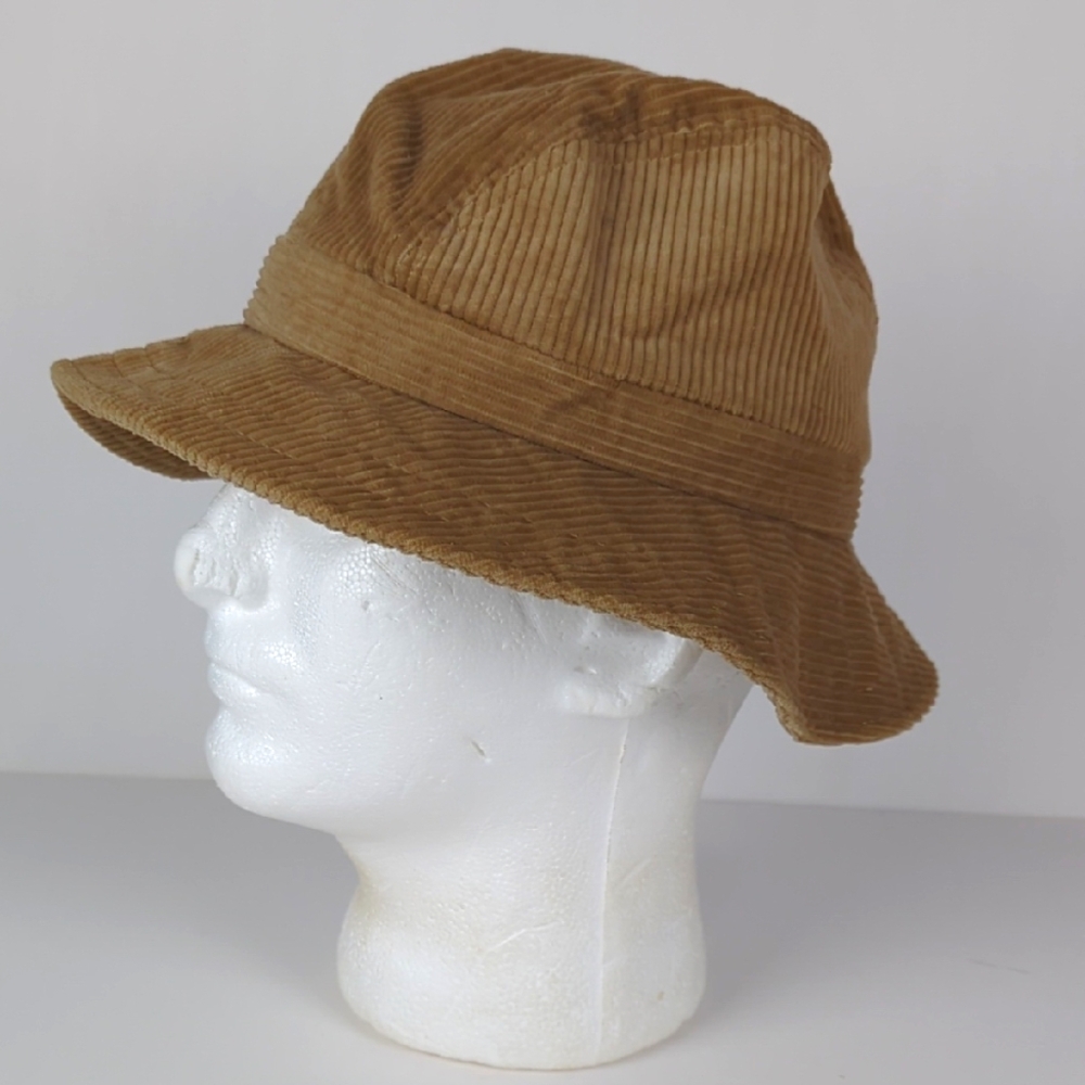 VINTAGE Bucket Hat Fedora Camel Tan Corduroy